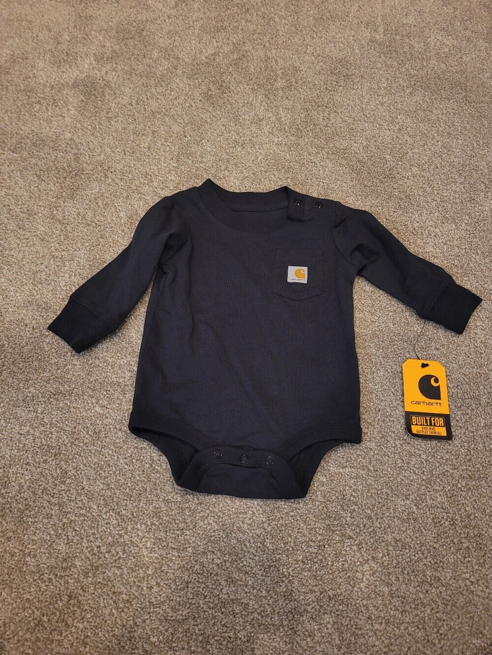 Carhartt Black Long Sleeve Infant Bodysuit with Logo Pocket 3 Months - Picture 2 of 4